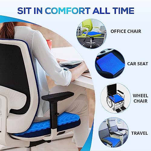 Super Large Gel Seat Cushion for Long Sitting - Wheelchair Cushion for Pressure Sores - Office Chair Car Seat Cushion for Coccyx,Sciatica,Back,Hip & Tailbone Pain -Egg Seat Cushion with Non-Slip Cover