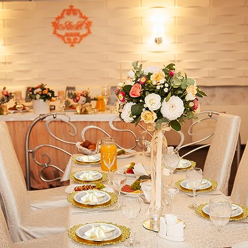 Tioncy-150-Pcs-Charger-Plates-Plastic-Reef-Plate-Chargers-Set-Include-50-Pack-13-Inch-Round-Charger-Plates-with-50-Pack-Napkin-Rings-and-50-Pack-Satin-Napkin-for-Dinner-Wedding-Party-Plates-Decoration
