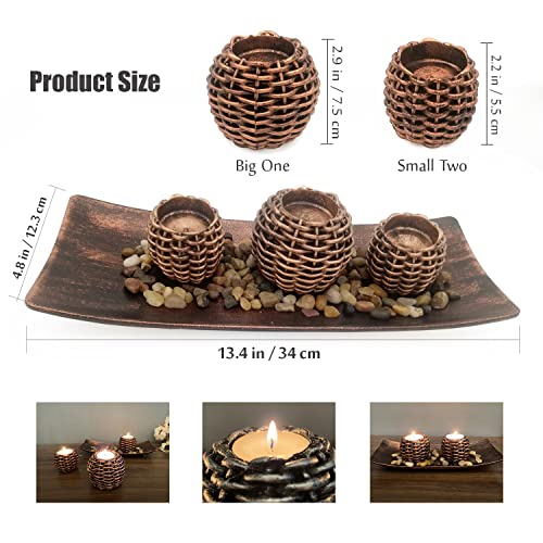 Candle Holder Set Of 3, Rustic Natural Candle Stand For Tea Light Pillars, Table Centerpiece Countertop Holiday Home Decoration, Birthday Gift #TOP5