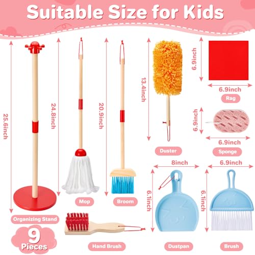 image for WHOHOLL Wooden Kids Cleaning Toy Set Toddler Broom and Dustpan Set for