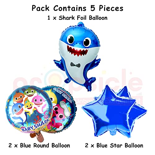 Image of Propsicle Birthday Baby Shark Decorations Foil Blue Balloon Pack of 5 Set For Baby Shark Theme Kids Party Prince Kids Helium Foil Balloon Item