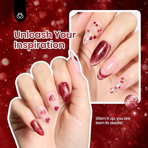 Image of Beetles Red Cat Eye Gel Liner Nail Polish Glitter Gel Nails Art polish