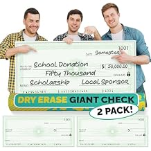 2 Pack Big Checks For Presentations | 36 x 16" Dry Erase Giant Check - Oversized Fake Checks For Presentation, Big Check Fundraiser Items, Large Check, Big Blank Check Plaque, Reusable Fake Check