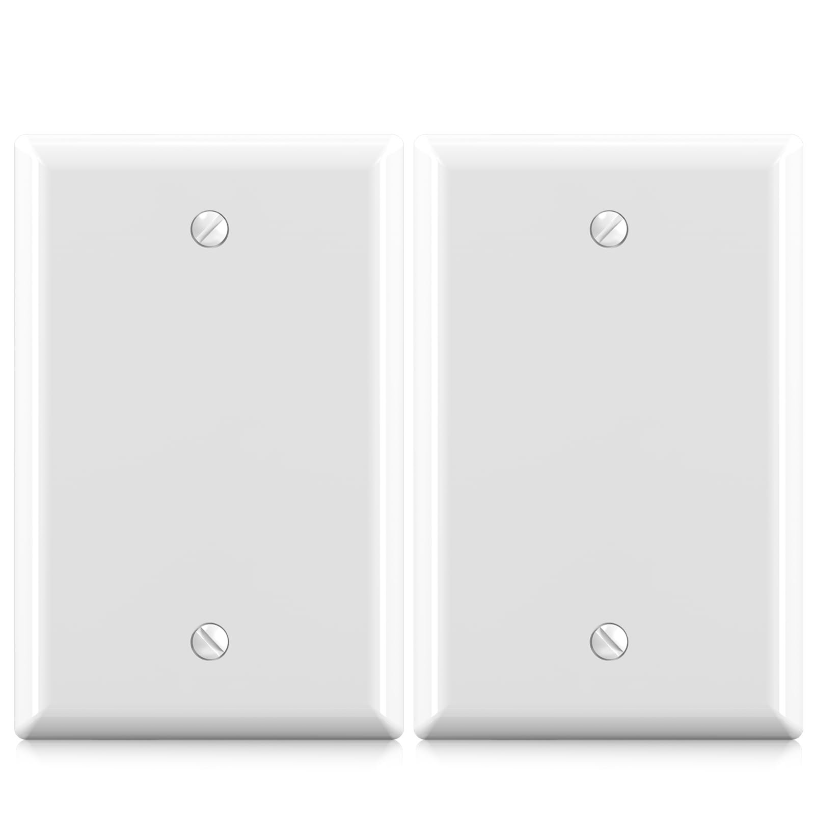 ELEGRP 1-Gang Blank Device Wall Plates, Mid-Size 4.88" H x 3.13" L Unbreakable Thermoplastic Blank Faceplate Cover for Unused Outlets/Switches, UL Listed (2 Pack, Glossy White)