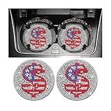 FALVFUN 2PCS Bling Car Cup Holder Coasters, Crystal Rhinestone USD Vehicle Cupholder Cup Pad, Non Slip Diamond Sparkly Automotive Interior Drink Embedded Mat Accessories, Universal Fit