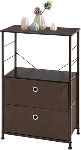 Royard Oaktree Mesita de noche con 2 cajones mesa auxiliar moderna con cubos de tela marco de acero mesita de noche con estante de almacenamiento