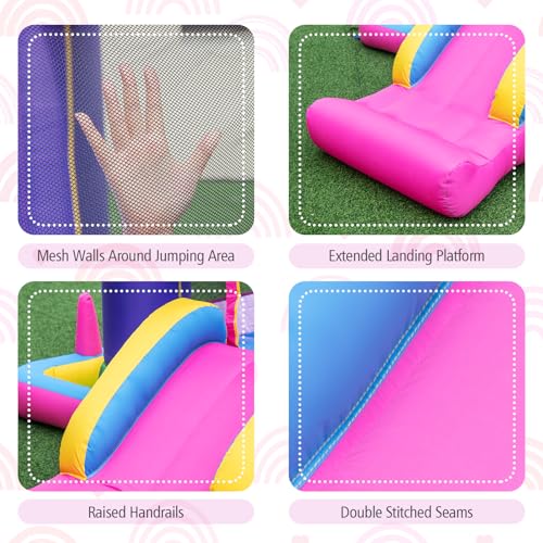 BOUNTECH Inflatable Bounce House with Ball Pit, Bouncy House for Kids Indoor Outdoor w/Basketball Hoop, 480w Blower, Mini Bounce House with Slide for Boys Girls Backyard Birthday Party Gifts