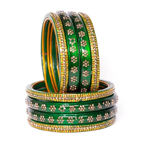 Image of Swara Creations Lah /Lac bangles red color Set, LAHTHI Churi Kundan work for Women and Girls(8 pcs)