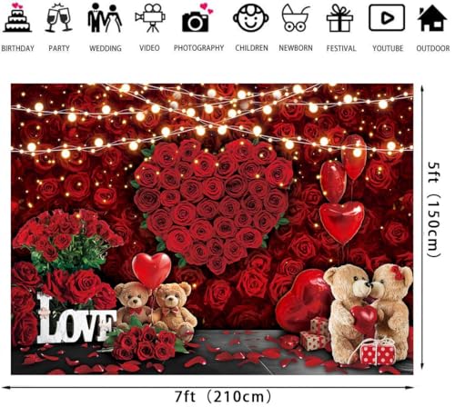 Fondo Fotográfico Rojo Rosas 7x5ft para San Valentín miniatura 4