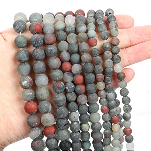 45pcs 8mm Matte African Bloodstone Natural Stone Beads, Unpolished Gemstone Gem Strand Round Loose Beads for Jewelry Making,Energy Stone Healing Power