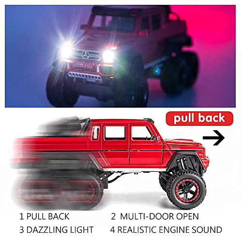 Image of ARNIYAVALA Diecast Toy Car1 /24 Benz G63 AMG 6x6 V12 Off-Road Pickup Scale Model,Pull Back Vehicles Alloy Simulation Supercar with Lights and Sound Also for Car Dashboard,Kids,Adult-RED