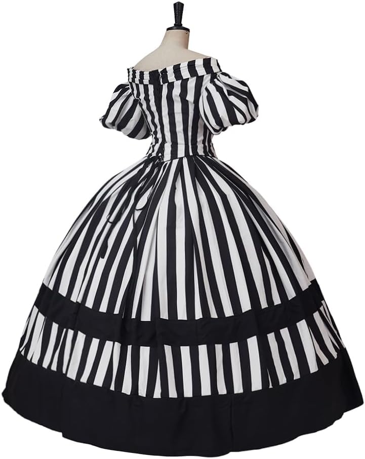 CosplayDiy Queen Marie Antoinette Rococo Ball Gown Gothic Victorian Dress Costume Black and White Stripe