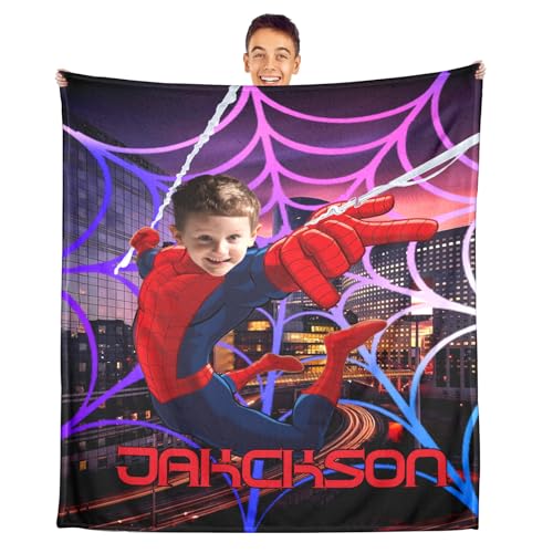 Booornainde Kids Superhero Blanket Custom Fannel Throw Blanket for Boys Adults Personalized Super Hero Blanket with Photo and Name Personalized Christmas Birthday Gifts for Superhero Fans