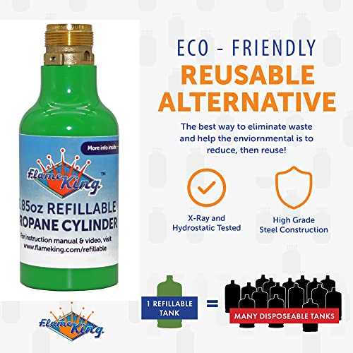 Flame King 1/4-Lb Empty Refillable Propane Cylinder Tank, Small Propane Lamps And Lanterns - Reusable & Transportable - Safe And Legal Refill Option - Ul1769 Listed Valve, Alloy Steel, 3.85Oz, Green #TOP1