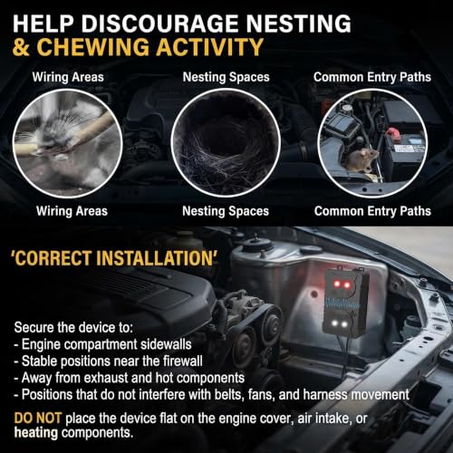 Image of 4 Pack Under Hood Rodent Repellent for Cars, Ultrasonic Strobe Deterrent