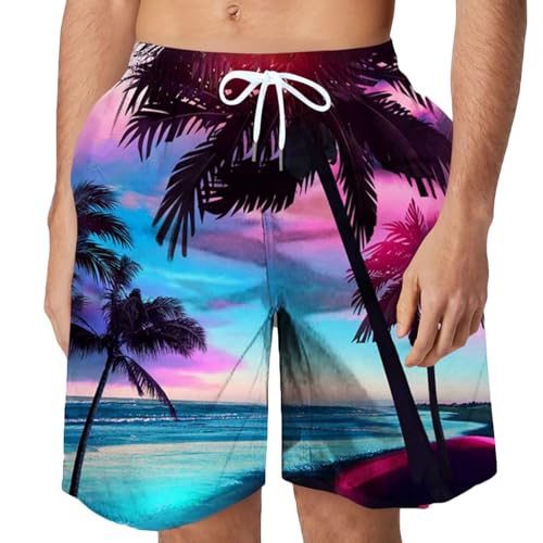 Men's Hawaiian Swim Shorts Big & Tall Beach Swim Trunks Summer Cool Quick Dry Boho Print Surf Board Shorts