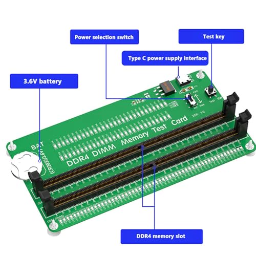 Hyuduo RAM-Speicher-Tester-Karte, DDR4-Steckplatz-Diagnosetool für Laptop-Computer mit LED-Lichtanzeige, Dual-Stromversorgungsmodi für Desktop- und Server-Computer