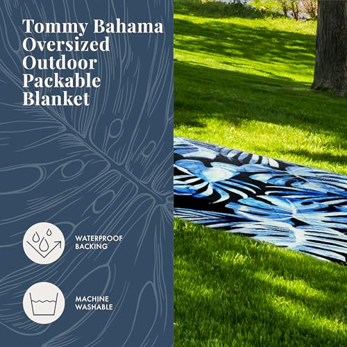 Image of Tommy Bahama 50 inch x 70 inch Waterproof Picnic Blanket, Leaf Blue