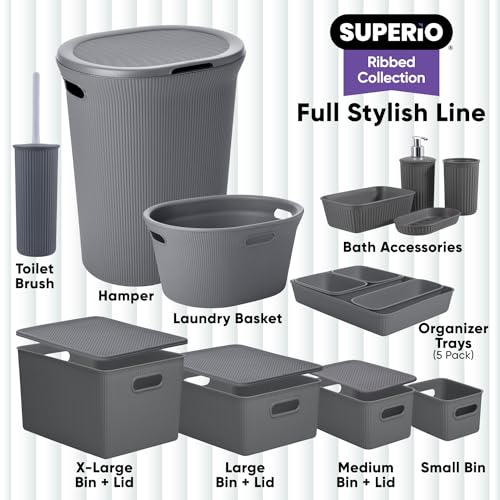 Image of Superio Decorative Plastic Toilet Bowl Brush and Holder Set, Cleaner Scrubber for Bathroom (2, Grey)