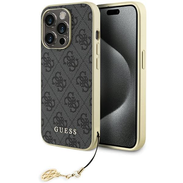 GUESS GUHCP15LGF4GGR Coque pour iPhone 15 Pro 6,1" Gris Coque Rigide 4G Collection Charms