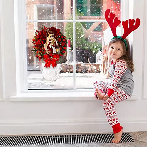 gazechimp Coroa de Natal Guirlanda de Natal vermelha pendurada para a porta da frente Coroa de árvor