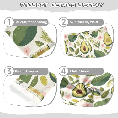 Wusikd Avocado Girls' Leggings Toddler Doodles Leaves Flowers Kids Yoga Pants Dance Active Tights 4T3