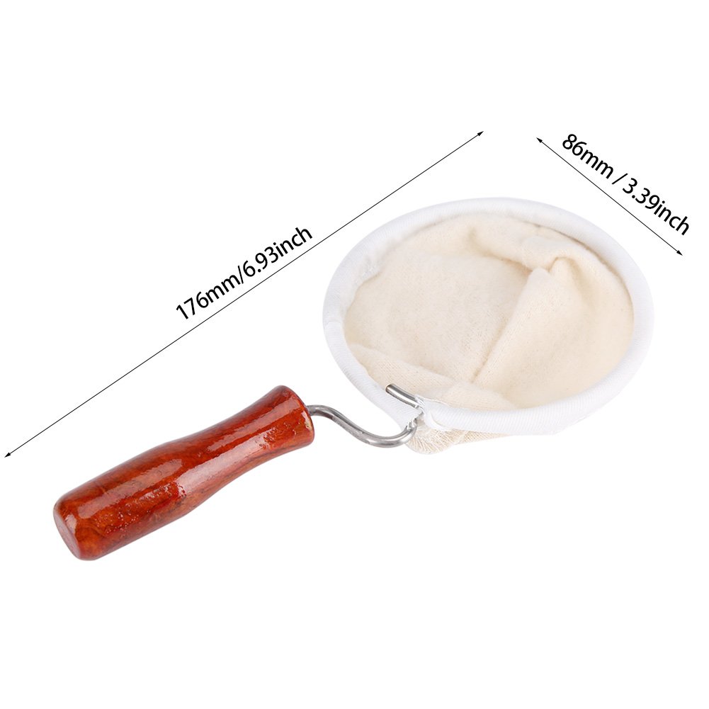 Cloth Coffee Filter, Reusable Washable Flannel Cloth Handmade Coffee Filter Strainer with Wood Handle(L)