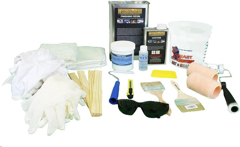 Fiberglass Repair Kit - 1 Gallon Resin & 8 Yards of Fiberglass Plus Supplies