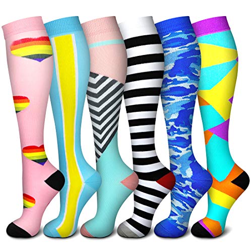 CHARMKING Compression Socks,15-20 mmHg is Best Athletic & Daily for Men & Women, Running, Flight, Nurses, Pregnant(L/XL,Multe07)