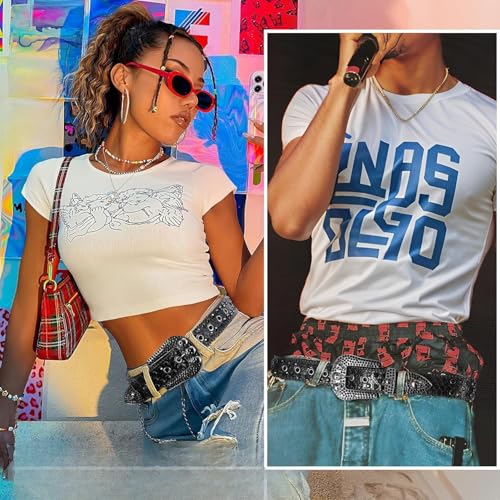 Western Cowgirl Rhinestone Belt Studded Genuine Leather Y2K Style4