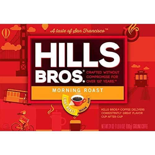 Hills Bros Morning Roast Ground Coffee, Medium Light Roast - 24 Oz. Can - 100% Arabica Coffee Beans – Gently Roasted To Be Smooth, Bright And Flavorful #TOP6