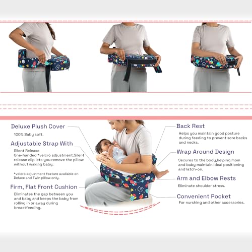 Image of Wakefit Foam Nursing Pillow for Breastfeeding & Baby Care | Ideal for Newborn with Adjustable Strap | 100% Cotton Removable Cover | Super Soft Foam for Posture Comfort | Spaceship