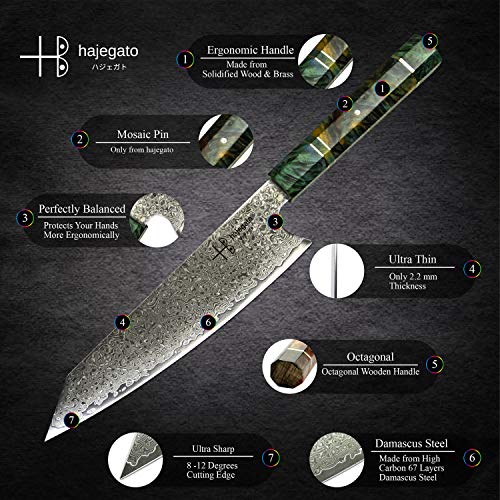 Hajegato Damascus Chef Knife Kiritsuke Unique One Of Kind Handle Professional 8 Inch Japanese Chefs Kitchen Knife Vg10 67 Layers Damascus Steel Knive With Sheath #TOP3
