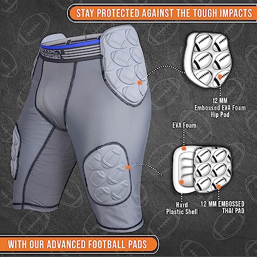 Exxact Sports Touchdown 5-Pad Youth Football Girdle - Football Padded Girdle With Cup Pocket, Boys Padded Compression Shorts (Youth Medium, Gray) #TOP3