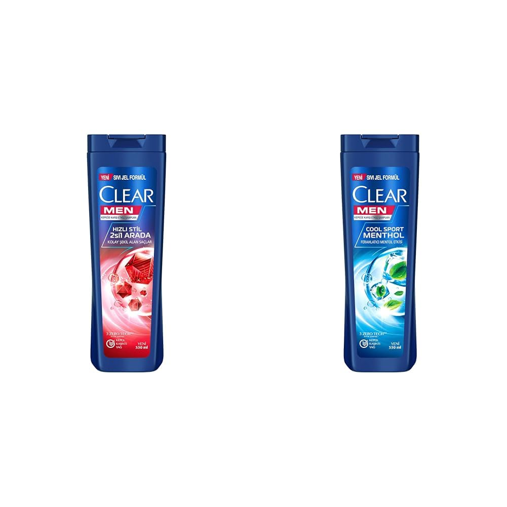 Clear Men Kepeğe Karşı Etkili Şampuan Hızlı Stil 2'si 1 Arada Kolay Şekil Alan Saçlar 350 ml Mavi(1) Clear Men Kepeğe Karşı Etkili Şampuan Cool Sport Menthol Ferahlatıcı Mentol Etkisi 350 ml(2)