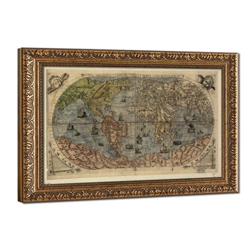 Carte du monde Gastaldi Bertelli poster sur toile avec cadre suspendu 61x91 cm