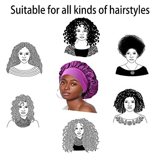 4 Pack Silk Bonnet Satin Bonnet,Sleep Bonnets Curly Hair,Silk With Elastic Soft Band Big Bonnet,Curly Hair Sleeping For Black Women,Reusable Bath Cap, Black, Gold, Purple, Red, One Size #TOP3