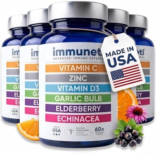 Immuneti Advanced Immune Support Doctor Formulated 6-in-1 Daily Immunity Supplement Made in USA With Vitamin C D3 Zinc Elderberry Garlic & Echinacea - Vital Nutrients & Antioxidants (5)