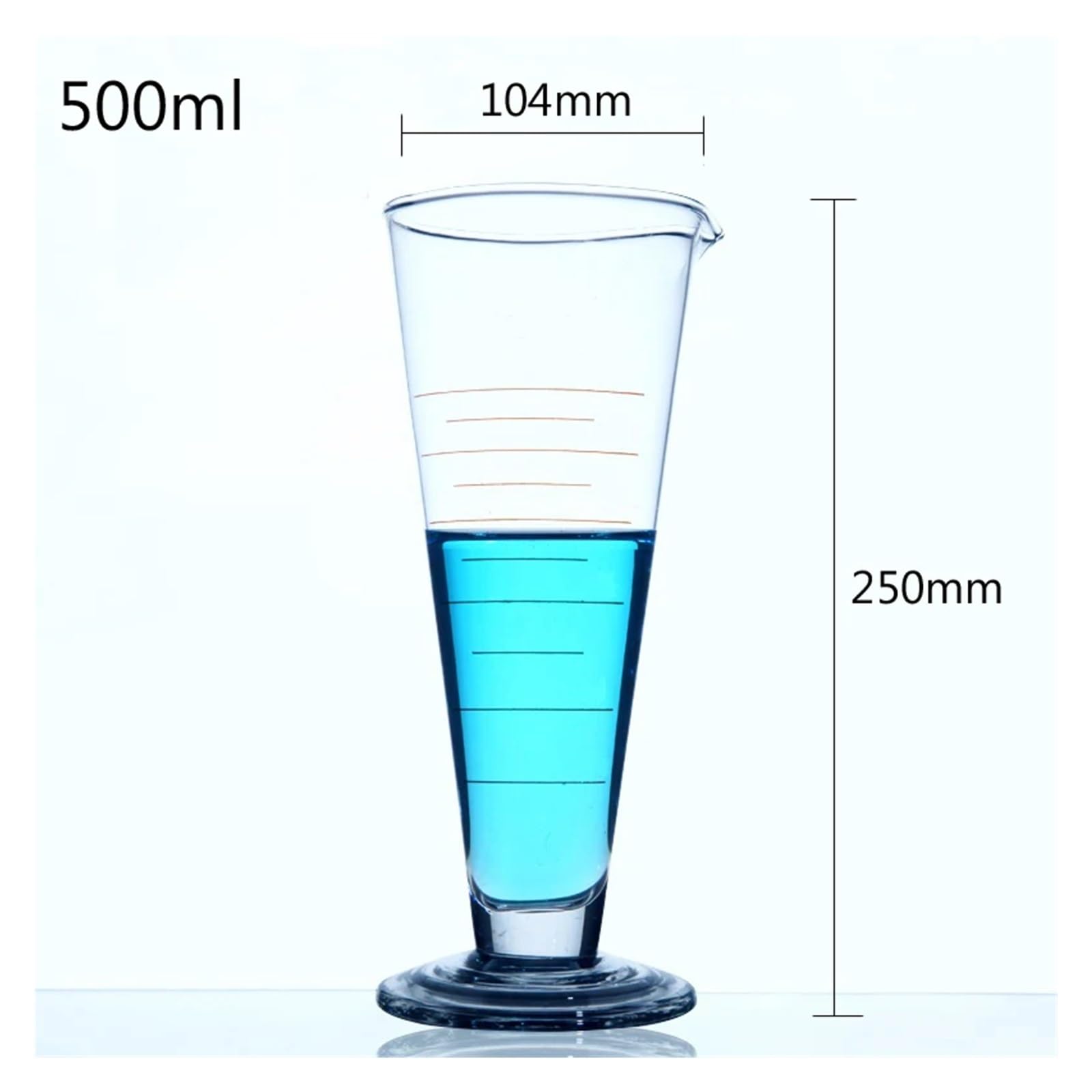 Misurino graduato in vetro conico da 500 ml, misurino triangolare in vetro, cilindro da laboratorio, attrezzatura for chimica