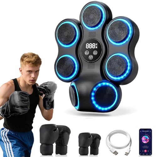Angju Music Boxing Machine for Adults Men Teens Bluetooth Wall Mounted Punching Target Smart Bluetooth Boxing Training Machine with 2 Pair Gloves Workout Equipment for Home Office Gym