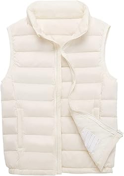 SK Studio Boys Girls Light Weight Down Vest, Kids Lightweight Sleeveless Jacket, Boys Girls Puffer Down Vest White 150cm