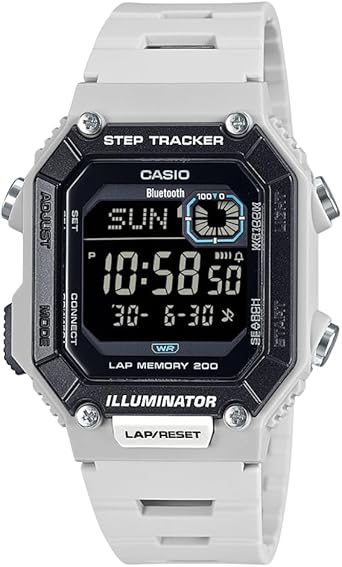 WS-B1000 Series | Mens Digital Watch | Black | 100M WR | Step Tracker | LED Illuminator | 100 SEC Chronograph | Daily Alarm | 2-Year Battery