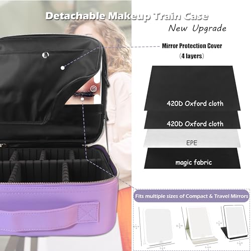 Image of MOMIRA Travel Makeup Bag Cosmetic Bag Makeup Organizer Bag with Lighted Mirror, Adjustable Brightness in 3 Color Scenarios, Waterproof Makeup Train Case, Gift for Women - Violet(Woven)