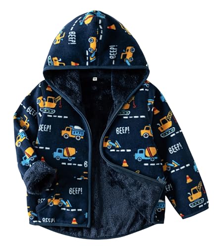 Image of Boys Girls Polar Fleece Jacket with Hood Toddler Coat 2-12 Years | Soft Full Sherpa Fleece Lining, Anti-Pilling, Mid-Weight, Easy Zip-Up, Hooded Design, Hand-Warm Pockets, Elastic Cuffs & Hem