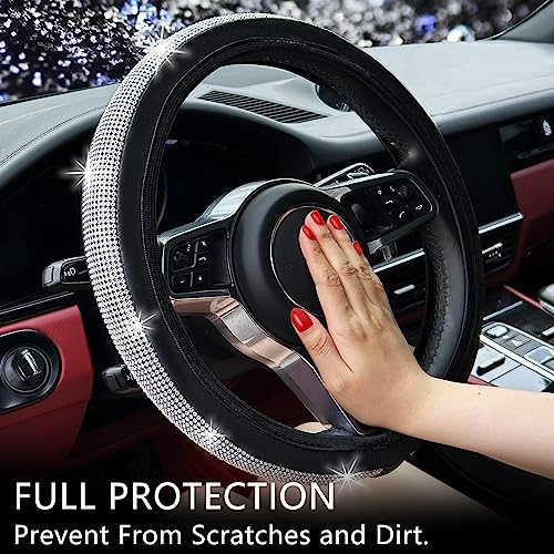Katobebcun Bling Diamond Steering Wheel Cover, Universal Fit 14.5-15 Inch, Gorgeous Sparkle Shiny Rhinestones, Bling Car Accessories For Women And Girls(Silver Diamond) (Silver Diamond) #TOP3