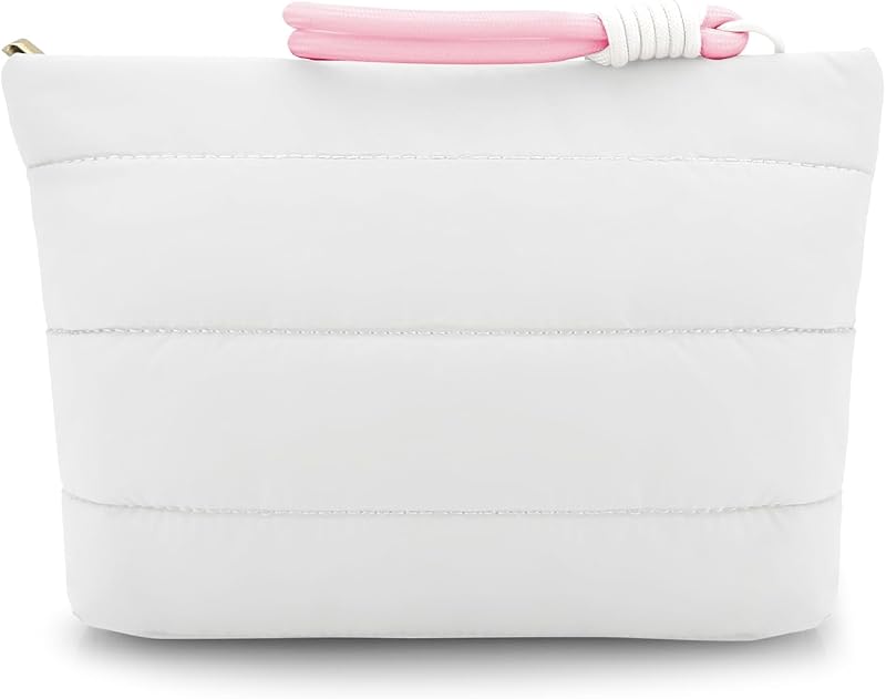 Necessaire de maquiagem acolchoada DOB SECHS com alça removível, nylon, branca, Pacote com 1