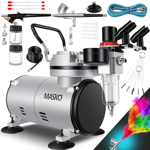 MASKO® Airbrush-Set mit Kompressor 4 bar inkl. Airbrush-Pistolen...