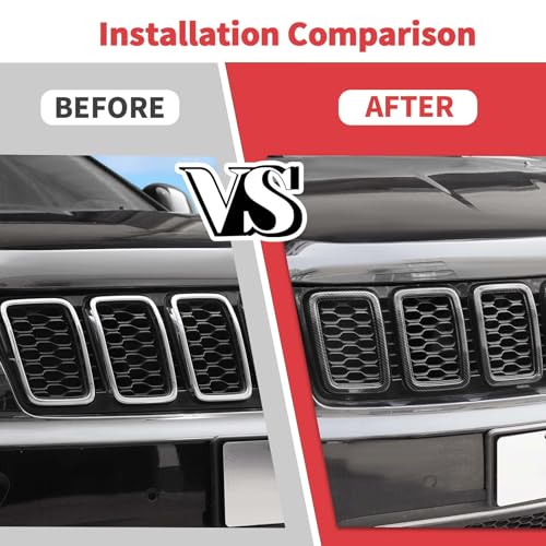 Image of Jimen Compatible with Jeep Grand Cherokee 2017-2020, 7PCS Front Grill Inserts Grille Cover Exterior Trim Accessories (Carbon Fiber)