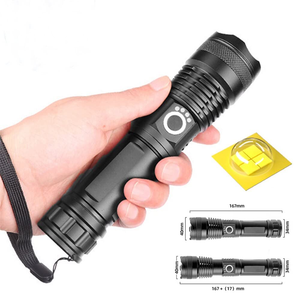 RECHOO Linternas Recargables De Alto Lúmenes, XHP70.2 Kit De Linternas Tacticas De 5000 Lumenes Linterna Led Con 5 Modos Y Zoom Luz De Flash