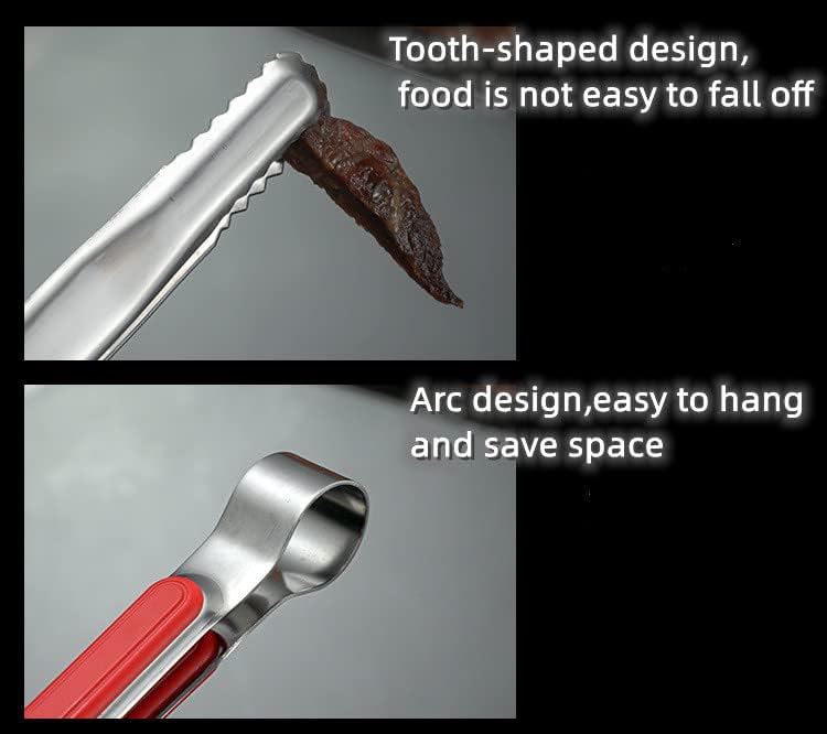 Miniatura 3 de Juego de 3 pinzas de acero inoxidable para barbacoa, pinzas resistentes para barbacoa coreana, parrilla, cocina, servir con agarre seguro (2 negros,